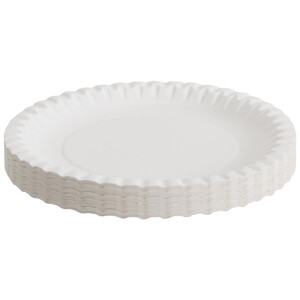 Imagen de Set de 50 platos desechables para postre fabricados en cartón color blanco, 17cm., ACTUEL.