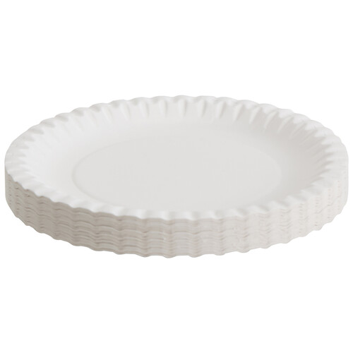 Set de 50 platos desechables para postre fabricados en cartón color blanco, 17cm., ACTUEL.