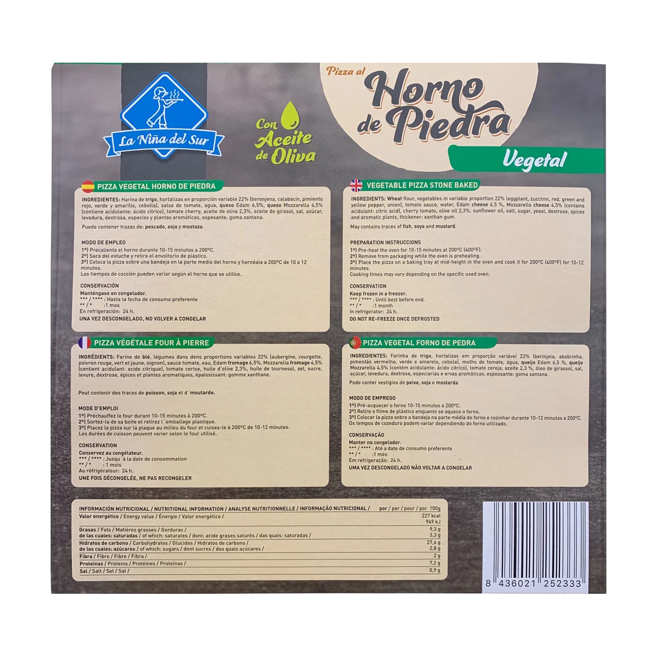 Pizza congelada vegetal al horno de piedra 430 g.
