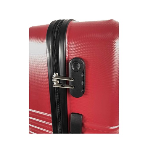 Maleta grande rígida de color rojo de 70 cm. tipo trolley con 4 ruedas y cierre por código, AIRPORT ALCAMPO.