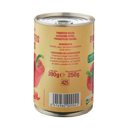 PRODUCTO ALCAMPO Pimientos rojos categoría extra lata de 250 g
