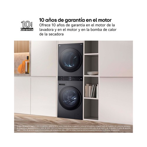Torre de Lavadora y secadora LG WT1210BBF Inox, lavado/secado: 12KG/10KG, clasificación energética: A, 1400RPM, H: 165,5cm, A: 60cm,F: 66cm.