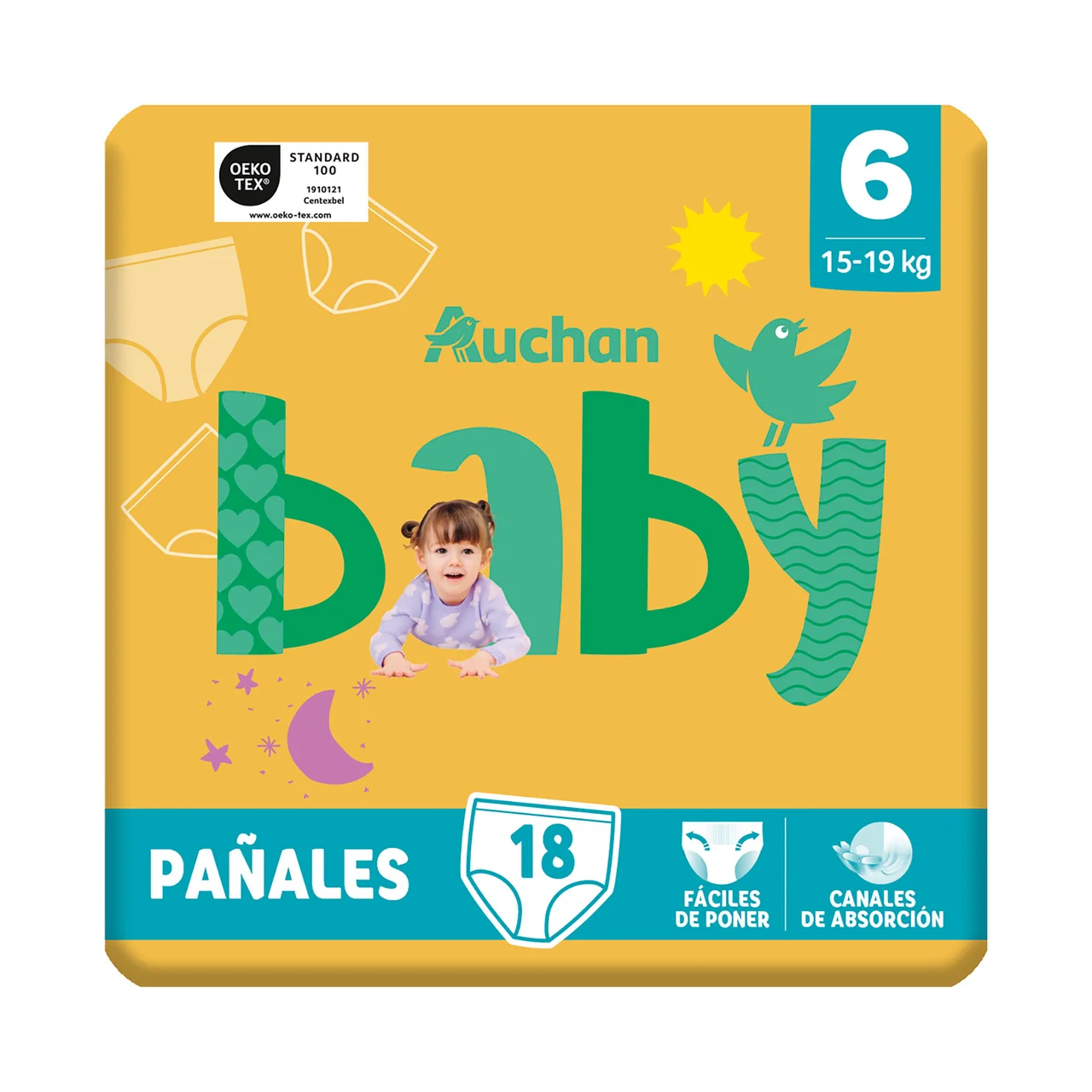 Pants (braguitas) de aprendizaje talla 6 para bebés de 15 a 19 kilogramos PRODUCTO ALCAMPO Baby 18 uds.