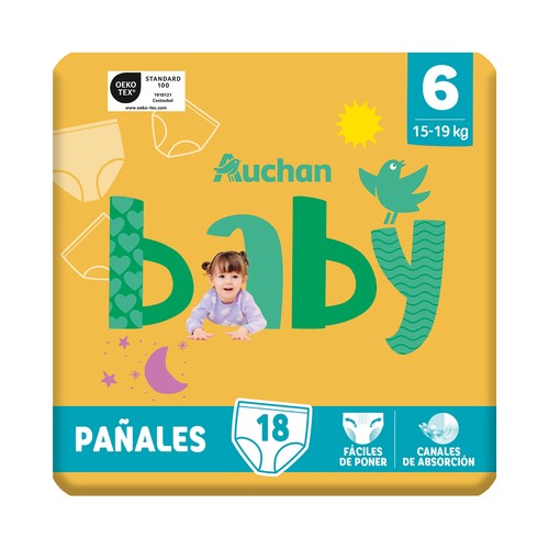 Pants (braguitas) de aprendizaje talla 6 para bebés de 15 a 19 kilogramos PRODUCTO ALCAMPO Baby 18 uds.