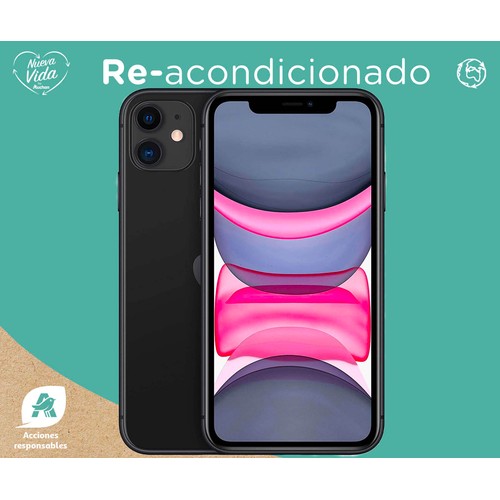 Apple iPHONE 11 256GB negro (REACONDICIONADO), 256GB, 15,49cm (6,1), Chip A13 Bionic, 12+12 Mpx, vídeo en 4K, iOS.