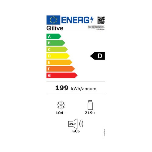 Frigorífico combi 185cm QILIVE Q.6627 NO FROST, clasificación energética: D, H: 185cm, A: 60cm, F: 69cm, capacidad total: 323L.