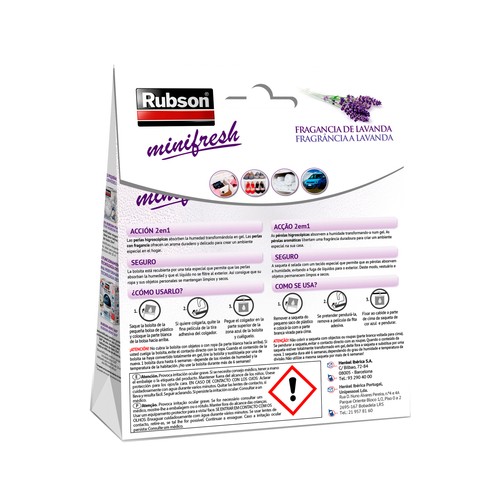Deshumidificador, especial cajones y armarios, aroma lavanda, RUBSON Minifresh, 2x50grs.