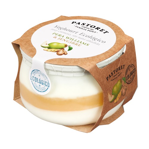 PASTORET Yogur ecológico muy cremoso y sin nata añadida, de pera Williams y jengibre 135 g.