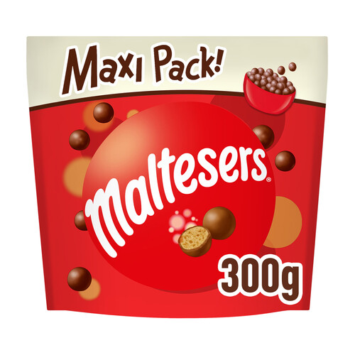 MALTESERS Bolas de chocolate con leche rellenas de leche malteada 300 g.