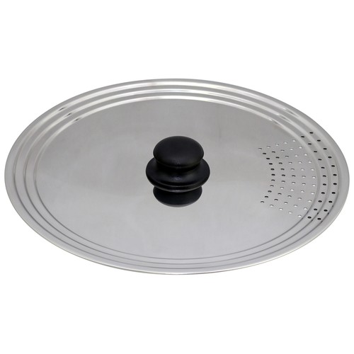 Tapa de acero inoxidable con colador incorporado para sartenes de 28 a 32 cm. ESSENTIAL.