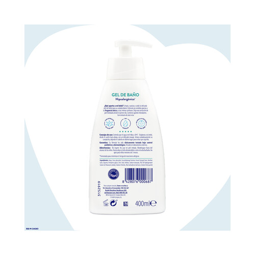 Gel de baño hipoalergénico para cuerpo y cabello NENUCO Sensitive 400 ml.