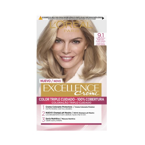 L´ORÉAL PARIS Excellence creme Tinte de pelo permanente tono 9.1 Rubio muy claro ceniza.