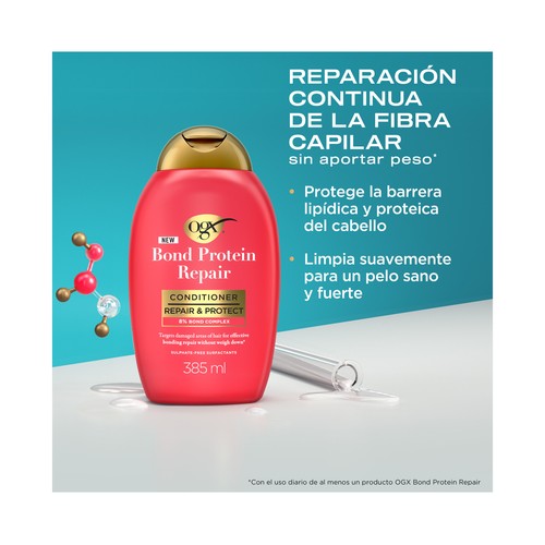 OGX Bond protein repair Acondicionador reparador y protector, para cabellos secos y dañados 385 ml.