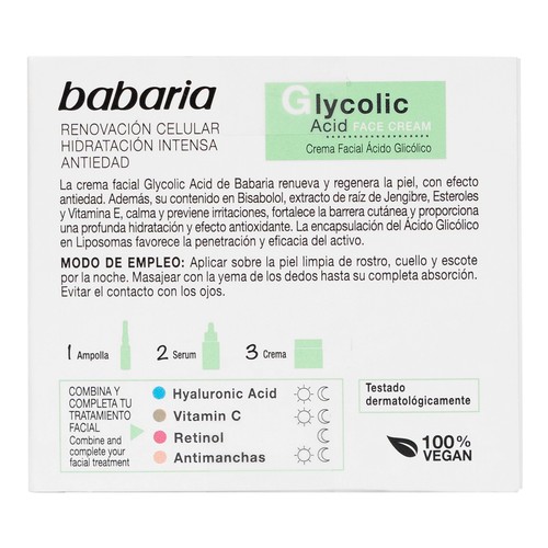 BABARIA Crema facial hidratante y antiedad de uso diario 50 ml.