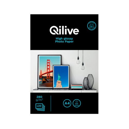 Pack de 20 papeles de foto QILIVE, A4, 280gr.