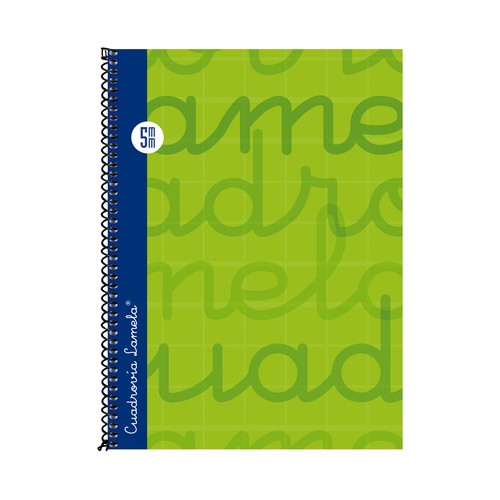 Cuaderno de espiral tamaño cuarto con 80 hojas de cuadrovía 5mm, 70gr. color verde. EDITORIAL LAMELA.