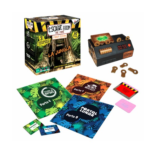 Juego de mesa de lógica y deducción Escape Room Family Edition La jungla, de 3 a jugadores, DISET.