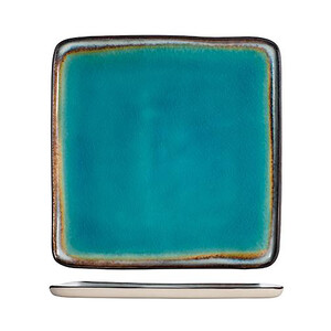 Imagen de Plato cuadrado de gres color azul y marrón, 20,5cm. Teide H&H.