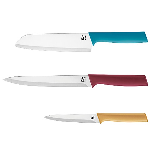 Set de 3 cuchillos, pelador 13cm, multi 18cm, chef 20cm. ACTUEL