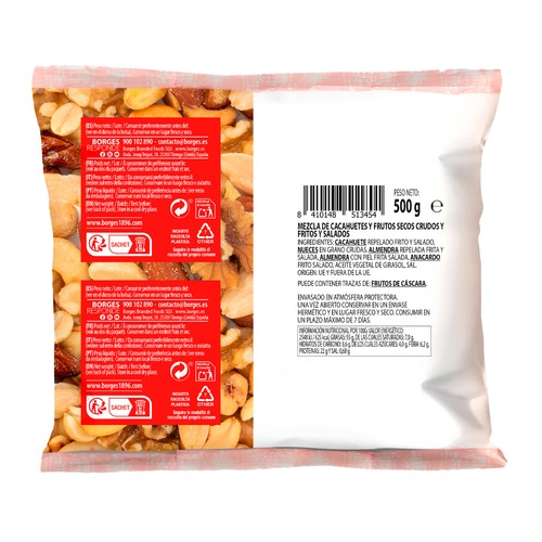 BORGES Cocktail frutos secos nobles fritos con sal  500 g.