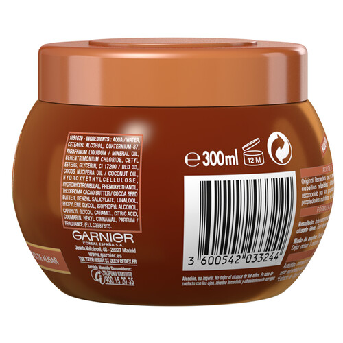 ORIGINAL REMEDIES Mascarilla capilar con aceite de coco y manteca de cacao, para cabellos rebeldes y difíciles de alisar ORIGINAL REMEDIES de Garnier 300 ml.