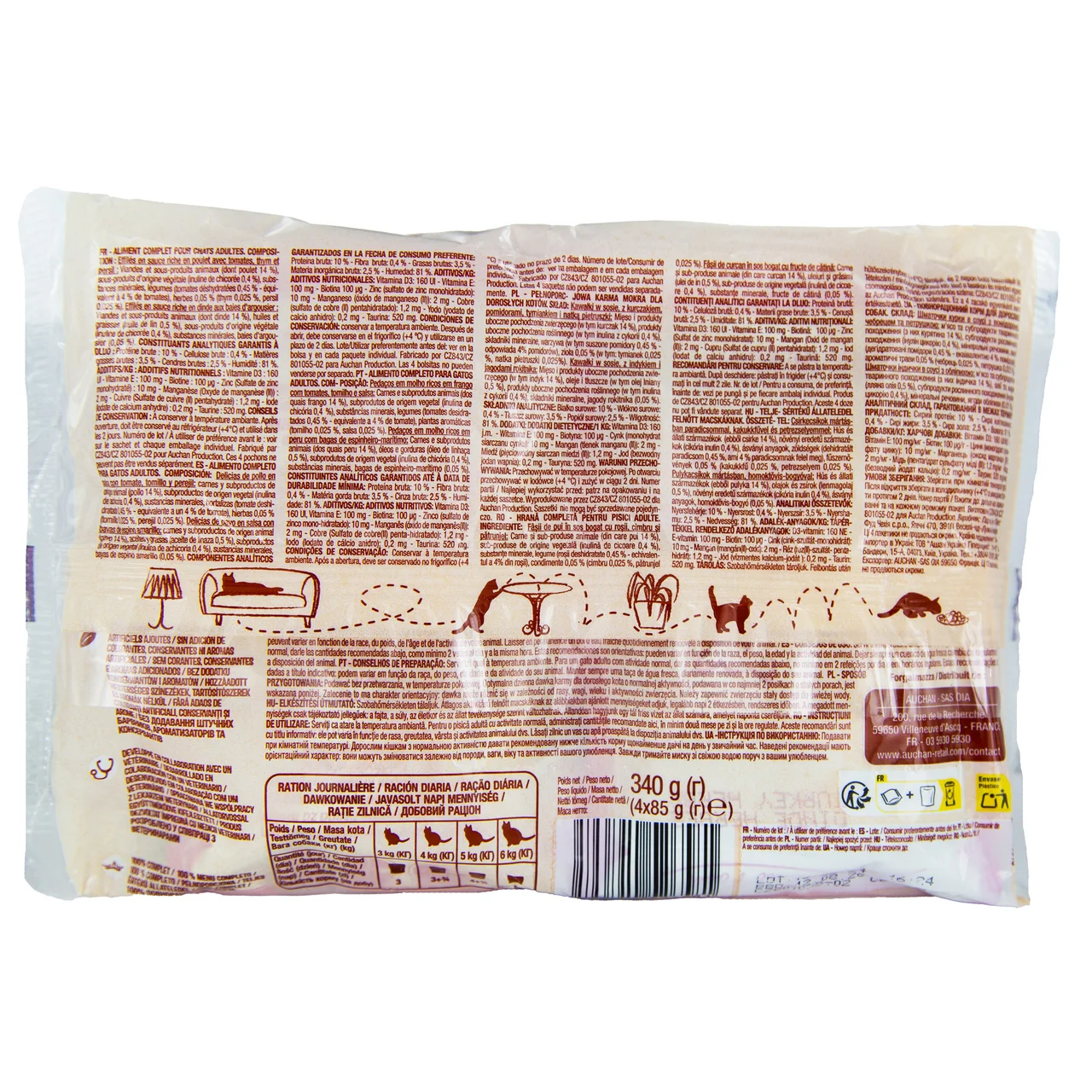 PRODUCTO ALCAMPO Al gato húmedo bolsa carne grain free salsa 4 x 85 g.