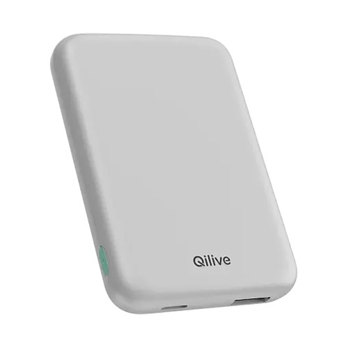 Batería Magsafe Magnetic 5000mAh, color blanco, QILIVE, puertos de carga USB-C y USB-A
