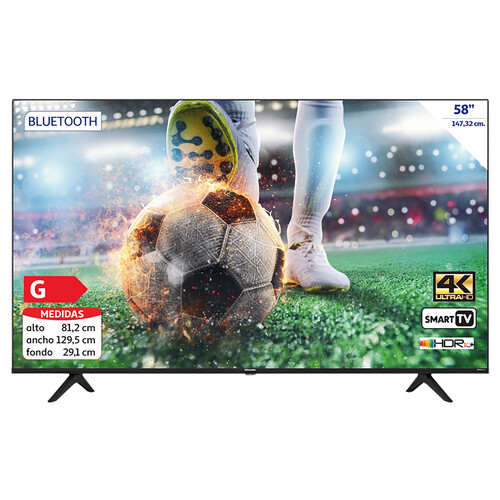 Televisión 147,32 cm (58) LED HISENSE 58A6BG 4K, HDR10+, SMART TV, WIFI, BLUETOOTH, TDT HD, USB reproductor, 3HDMI, 160HZ.