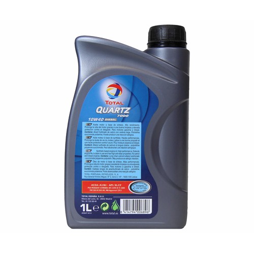 Aceite sintético para vehículos con motor diésel TOTAL Quartz 7000 1 litro.