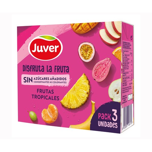 Zumo de frutas tropicales sin azúcares añadidos DISFRUTA de JUVER pack 3 uds x 20 cl.