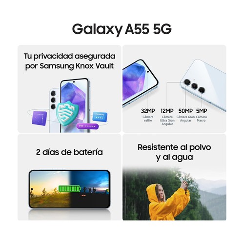 SAMSUNG Galaxy A55 5G violeta, 128GB + 8GB, móvil 17cm (6,6"). SM-A556BLVAEUB