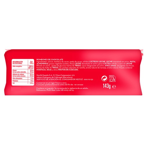 NESTLÉ Bombones caja roja con peluche 143 g.