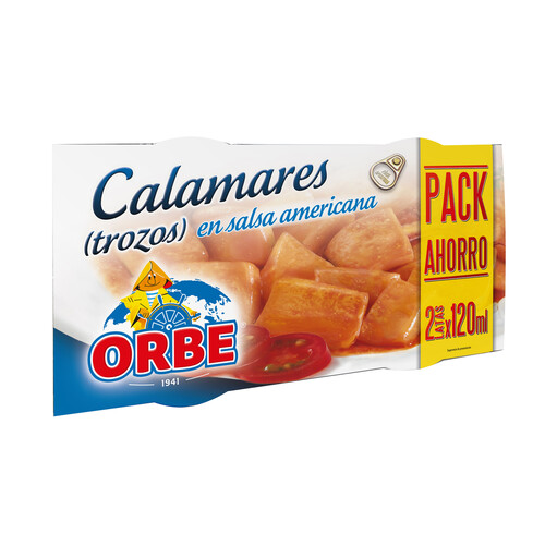 ORBE Calamares (trozos) en salsa Americana, pack de 2 uds. de 72 g.