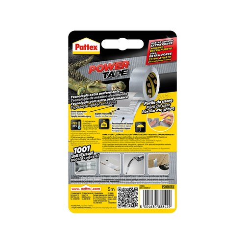 Rollo de 5 metros de cinta adhesiva ultra fuerte de 50 milímetros y color gris PATTEX Power tape.