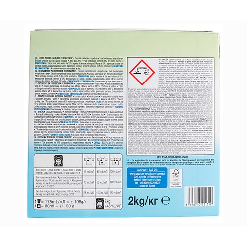 PRODUCTO ALCAMPO Detergente en polvo fresco y limpio 40 lav 2 Kg.