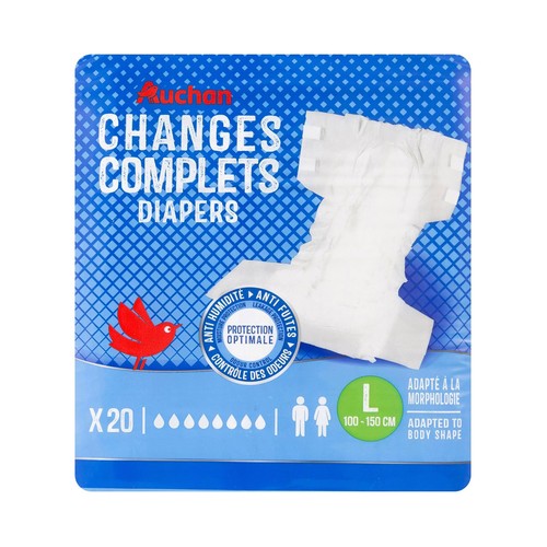 PRODUCTO ALCAMPO Pañal de incontiencia unisex ultra absorbente talla L (100 - 150 cm) 20 uds.