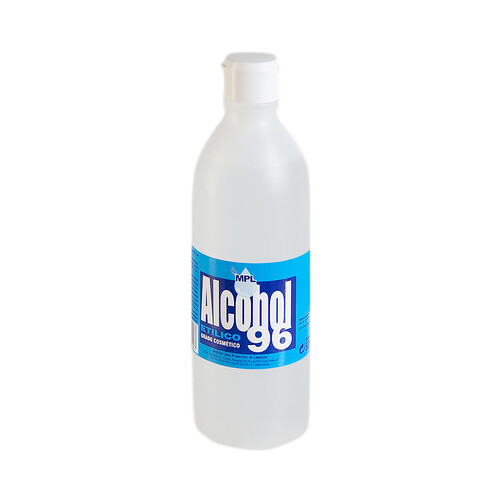 Alcohol de grado cosmético (96º) para la limpieza e higiene de la piel sana MPL 500 ml.
