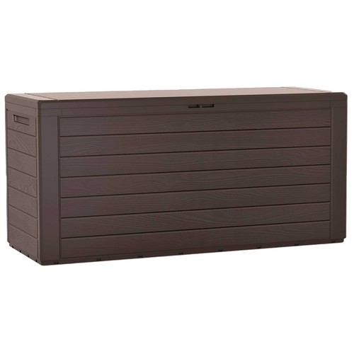 Baúl almacenamiento Woodebox 280 l. Arcón de jardín fabricado en plástico para almacenar herramientas o utensilios. Medidas: 55 X 116 X 43.8 cm. Color bronce.