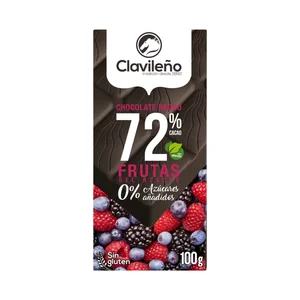 CLAVILEÑO Chocolate negro extrafino 72% cacao y frutas del bosque con stevia 100 g.