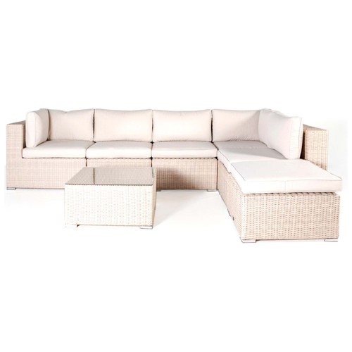 Conjunto jardín 7 plazas de acero y ratán, color gris perla, modelo Turín. MOTIF. TURÍN MK008