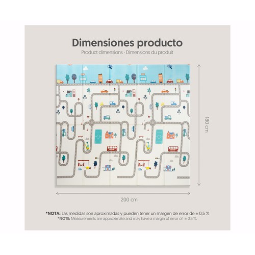 Alfombra de juegos - gateo reversible, modelo coches, 180cm x 200cm, INTERBABY