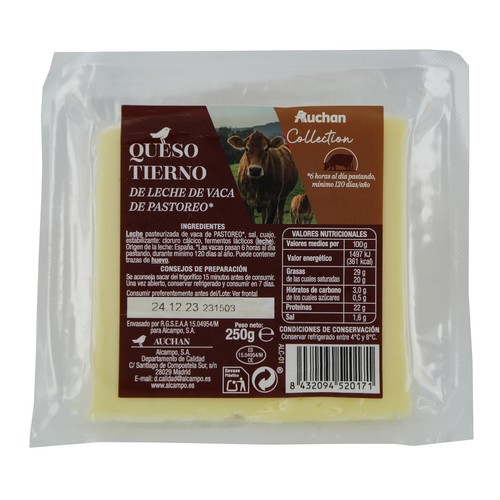 AUCHAN Queso vaca de pastoreo collection cuña 250 g. Producto Alcampo