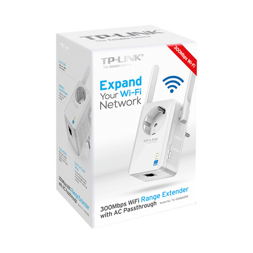 Extensor de cobertura Wi-Fi TP-LINK TL-WA860RE, 300Mbps, 2 antenas, puerto Ethernet, enchufe extra.