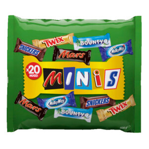 Imagen de MINIS Barritas de chocolate surtidas (Snickers+Twix+Bounty+Mars+MilkyWay) 400 g.