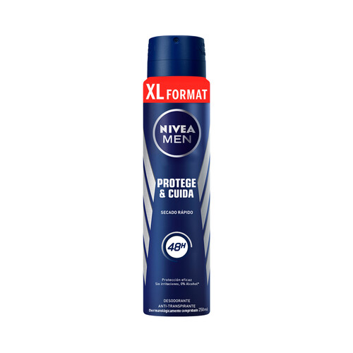 NIVEA Desodorante en spray para hombre, antitranspirante y sin alcohol NIVEA Men protege & cuida 250 ml.