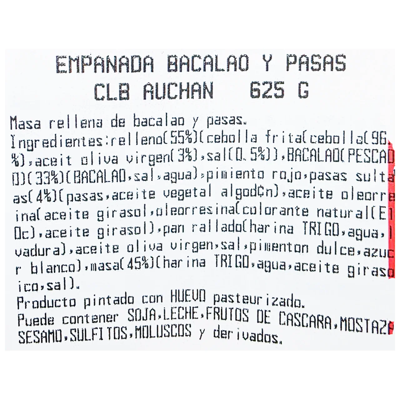 ALCAMPO CULTIVAMOS LO BUENO Empanada de bacalao y pasas 625 g.