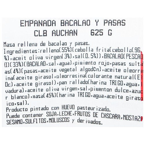 ALCAMPO CULTIVAMOS LO BUENO Empanada de bacalao y pasas 625 g.