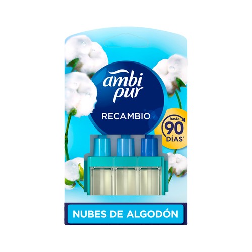 AMBIPUR 3volution Recambio de ambientador eléctrico con 3 fragancias con esencia a nubes de algodón.