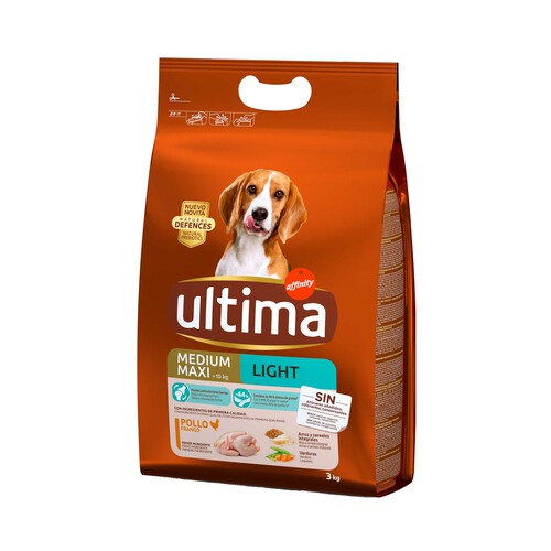 ULTIMA Comida para perro de talla mediana maxi de más de 10 kilogr a base de croquetas light ÚLTIMA Affinity 3 kg.