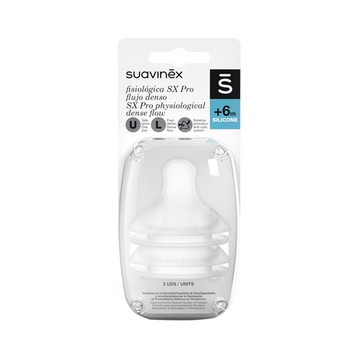 SUAVINEX Tetinas fisiológicas SX Pro de silicona, L (flujo denso), a paritr de 6 meses SUAVINEX 2 uds.